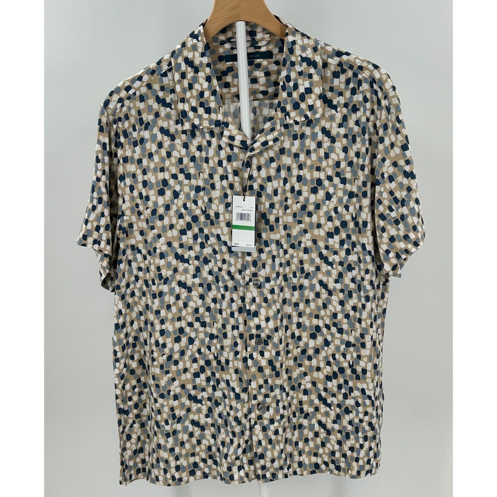 Perry Ellis Mens White Pepper Abstract Dot Short Sleeve‎ Button Down Shirt L NEW